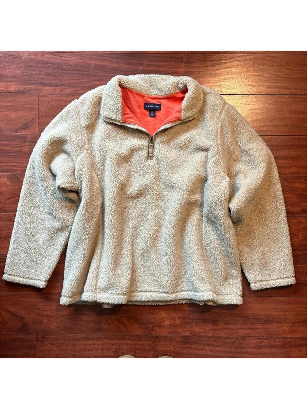 Lands' End cream fleece quarter zip sweatshirt